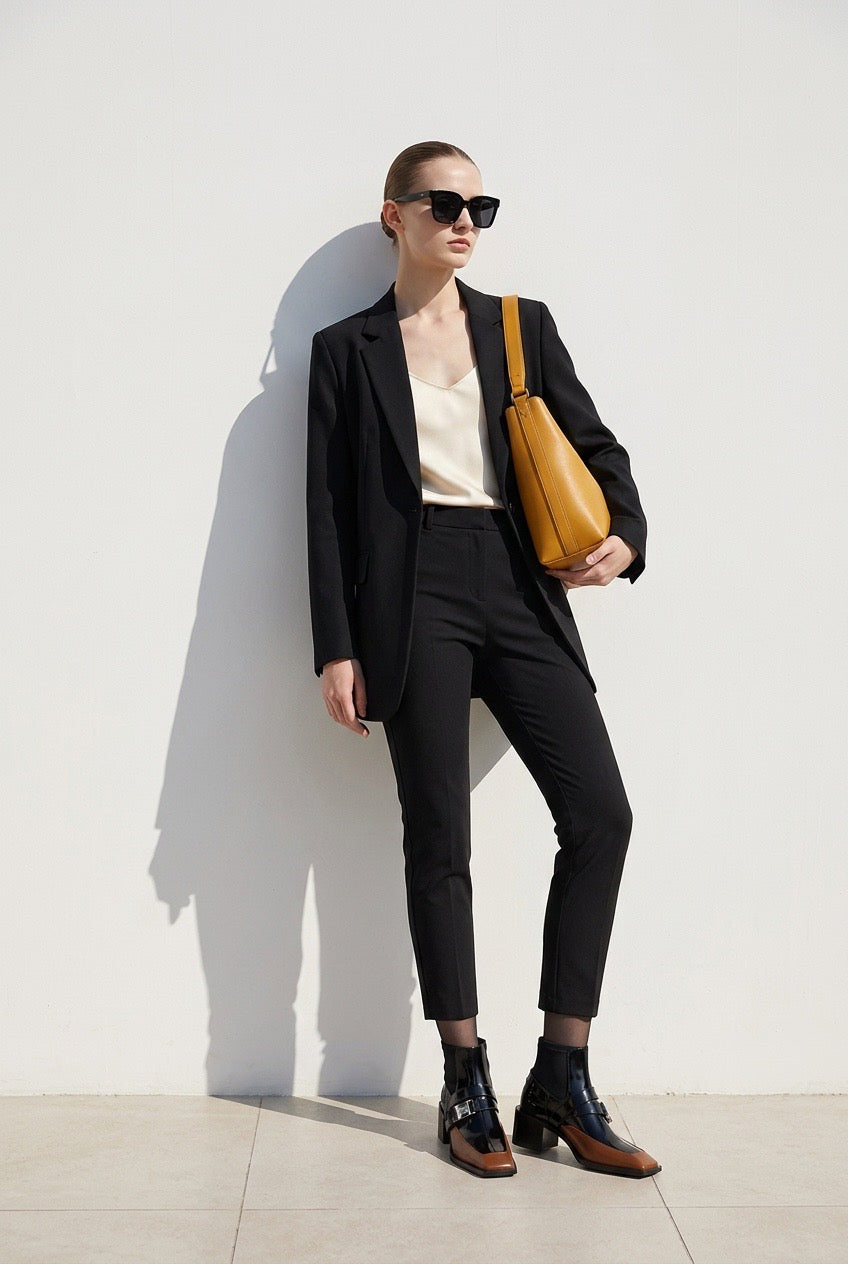 Square Toe Buckle Sock Ankle Boot