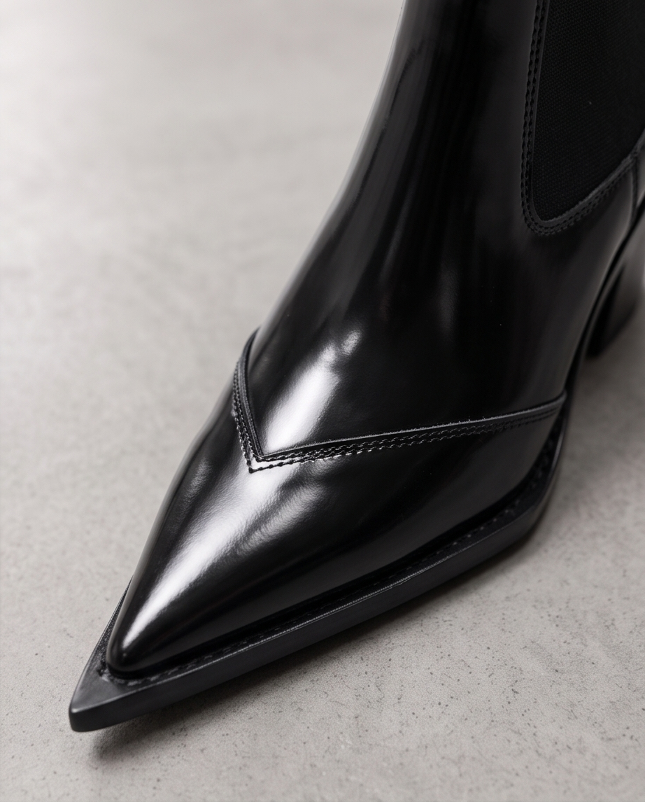Black Patent Leather Pointed-Toe Chelsea Ankle Boots