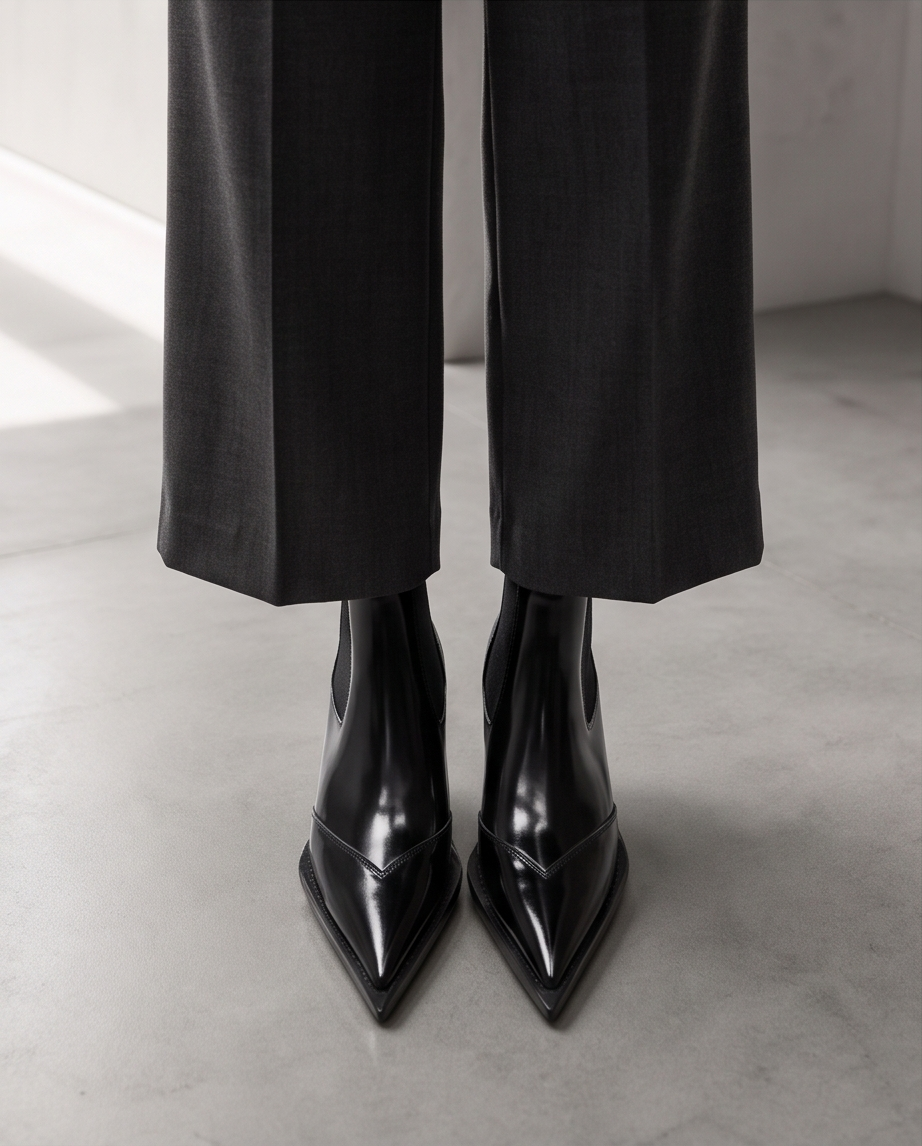 Black Patent Leather Pointed-Toe Chelsea Ankle Boots