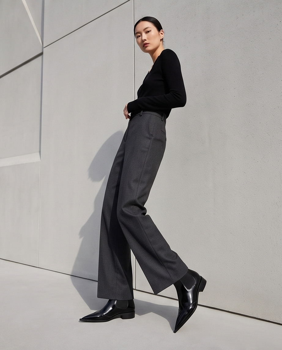 Black Patent Leather Pointed-Toe Chelsea Ankle Boots
