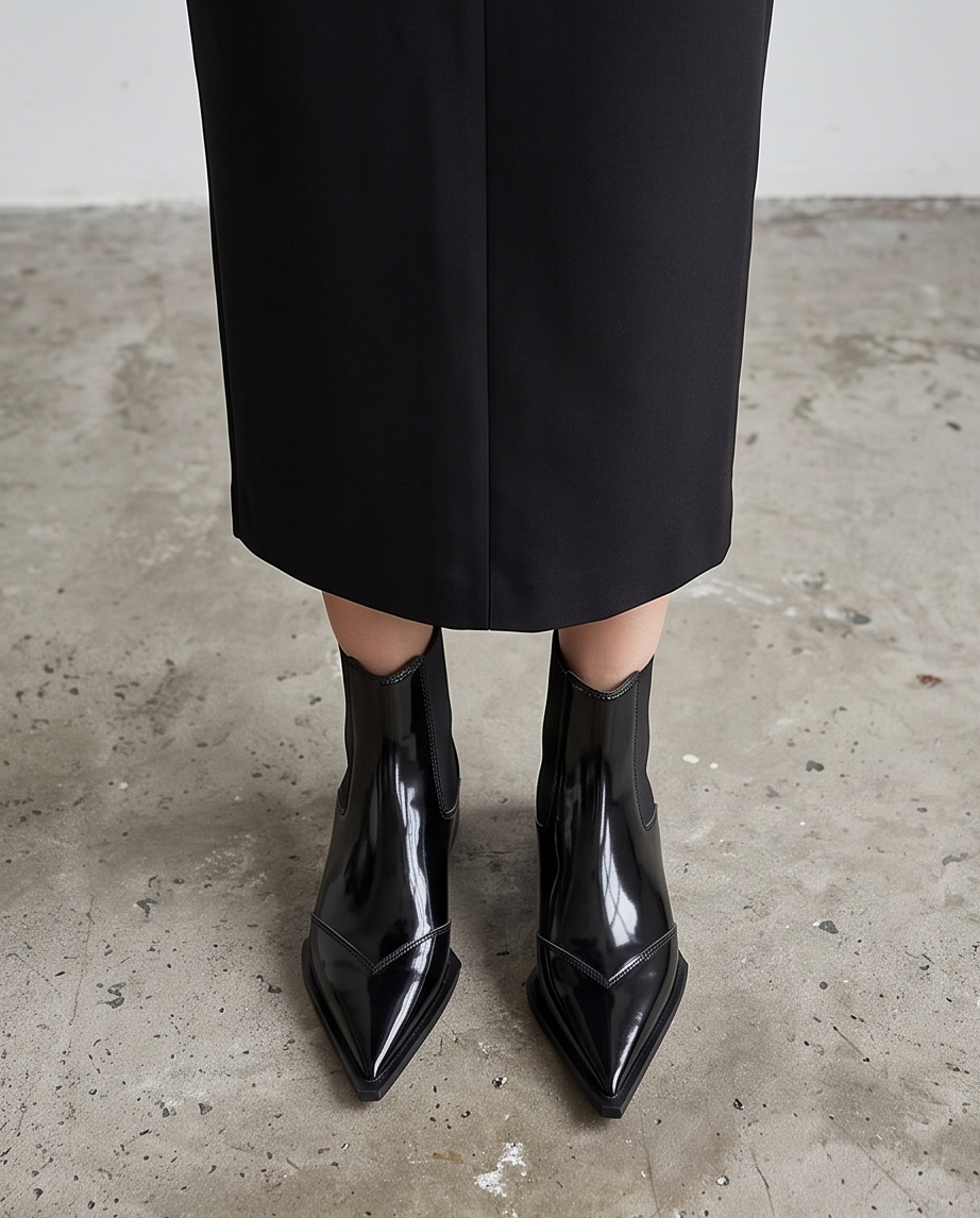 Black Patent Leather Pointed-Toe Chelsea Ankle Boots