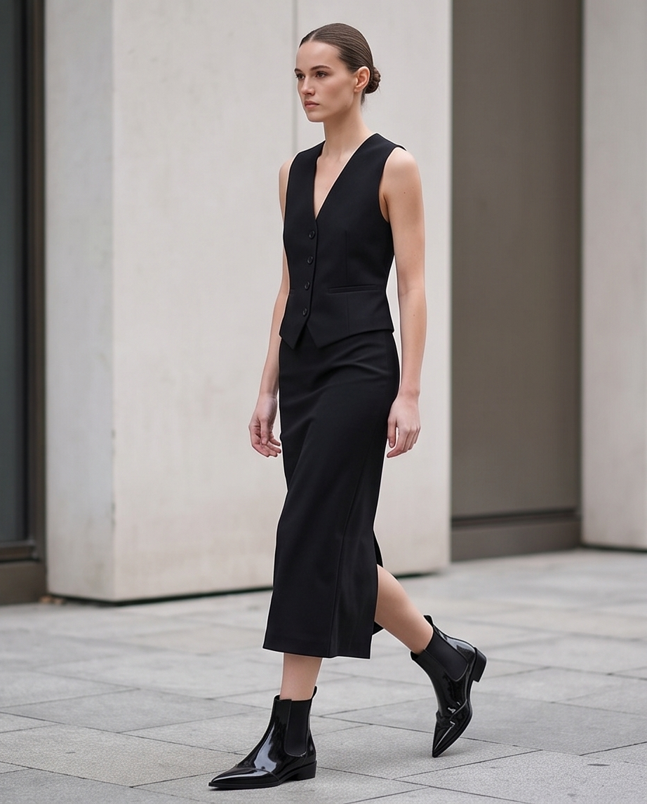 Black Patent Leather Pointed-Toe Chelsea Ankle Boots
