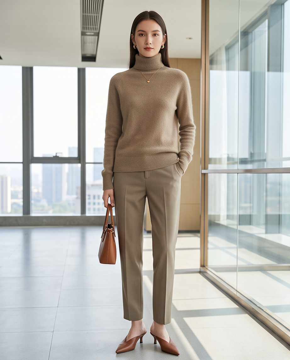 Relaxed Pure Australian Merino Wool Half-Turtleneck Knit Jumper
