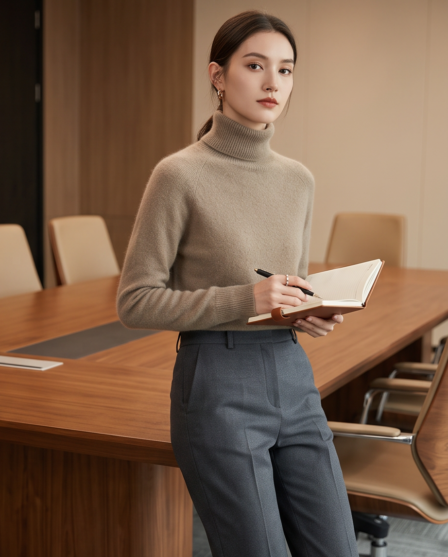 Relaxed Pure Australian Merino Wool Half-Turtleneck Knit Jumper