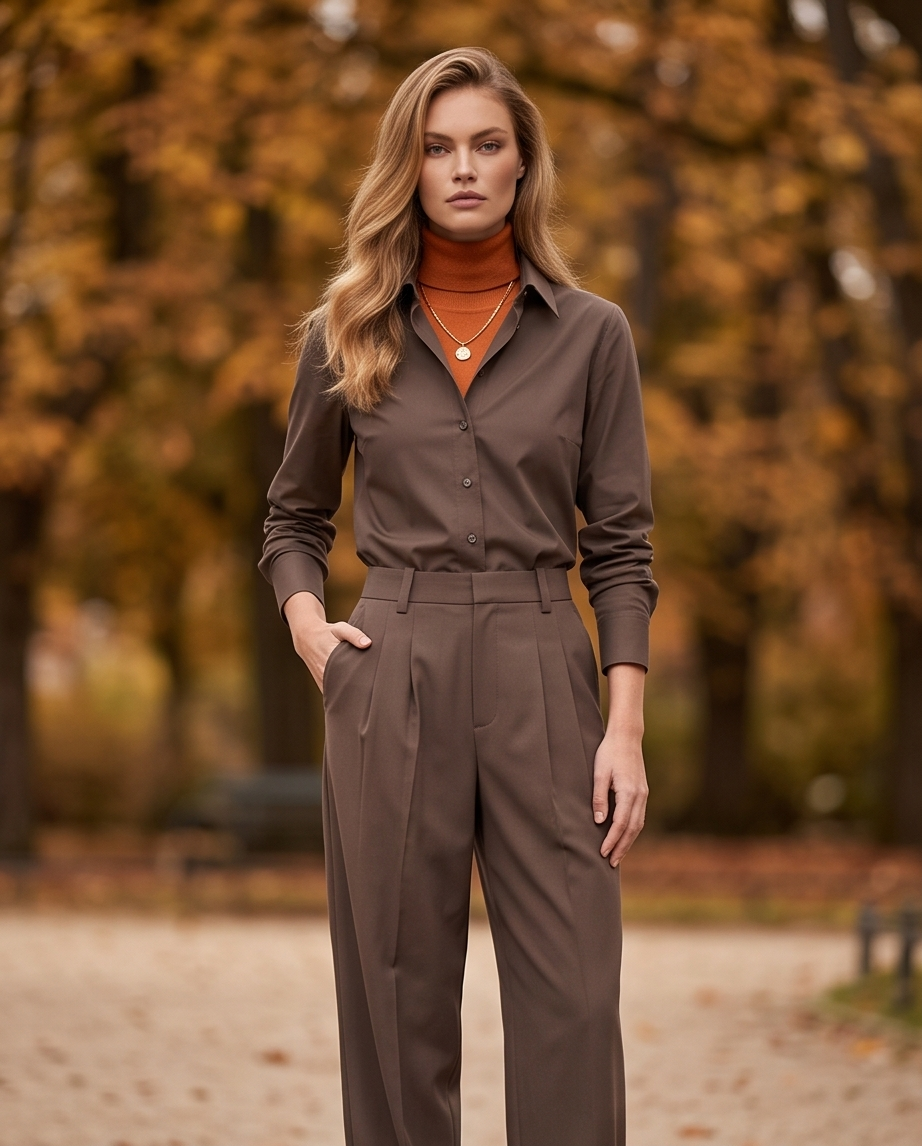 Pleated Wide-Leg Wool Trousers — Cuba Brown