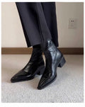 Pointed-Toe Block Heel Leather Ankle Boot Black — lambskin insole detail
