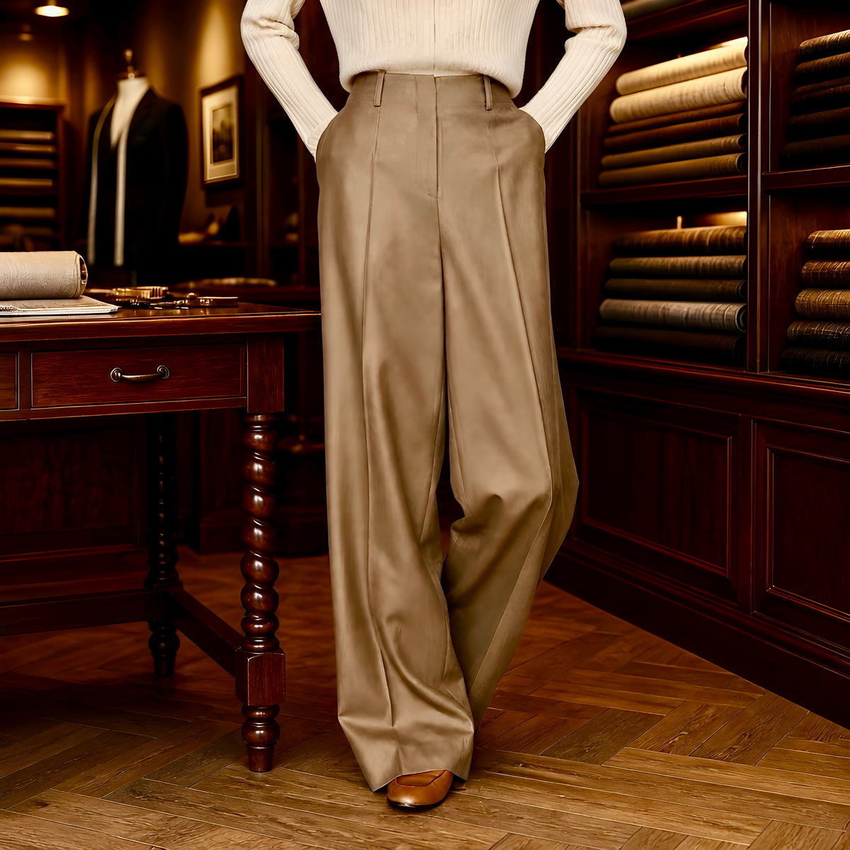 Barrington Fine Wool Wide-Leg Trousers