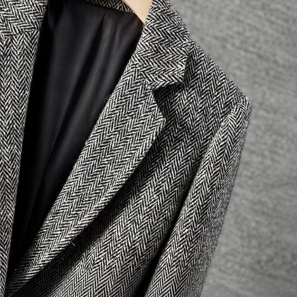100% Wool Herringbone Sequin-Trim Blazer