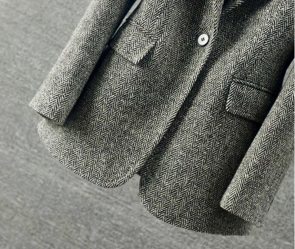 100% Wool Herringbone Sequin-Trim Blazer