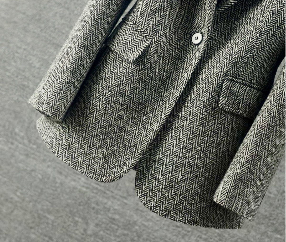 100% Wool Herringbone Sequin-Trim Blazer