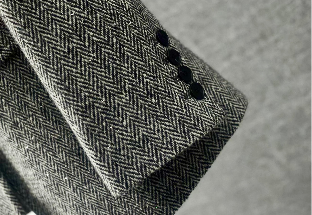 100% Wool Herringbone Sequin-Trim Blazer