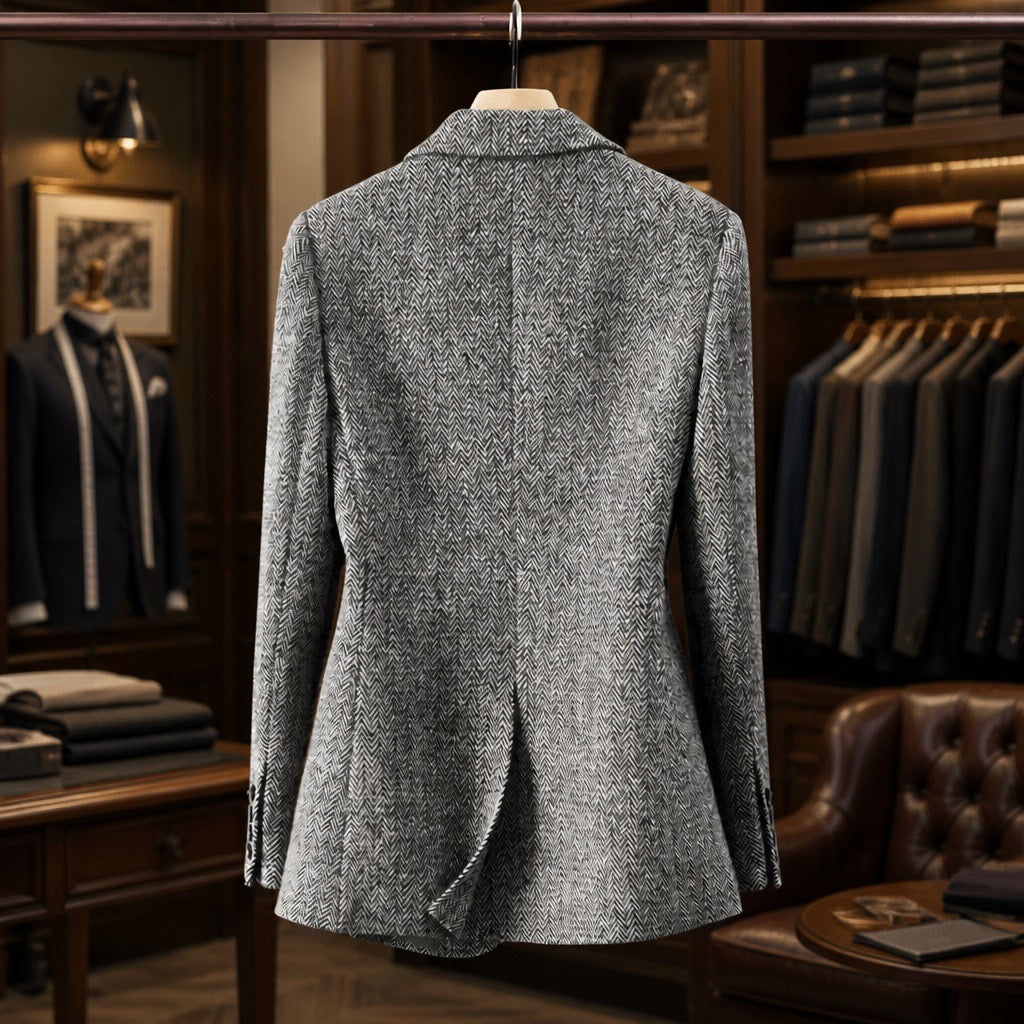 100% Wool Herringbone Sequin-Trim Blazer