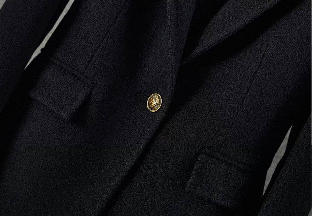 Charcoal Wool Gold-Button Blazer