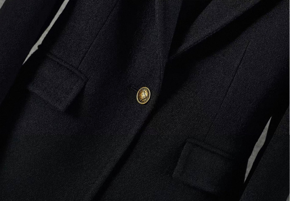 Charcoal Wool Gold-Button Blazer