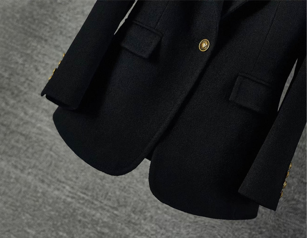 Charcoal Wool Gold-Button Blazer