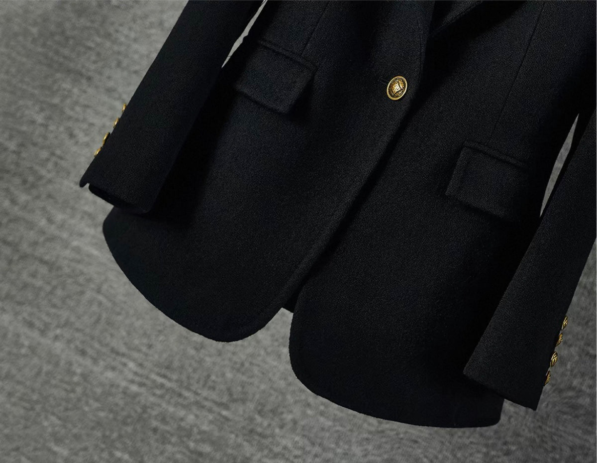 Charcoal Wool Gold-Button Blazer