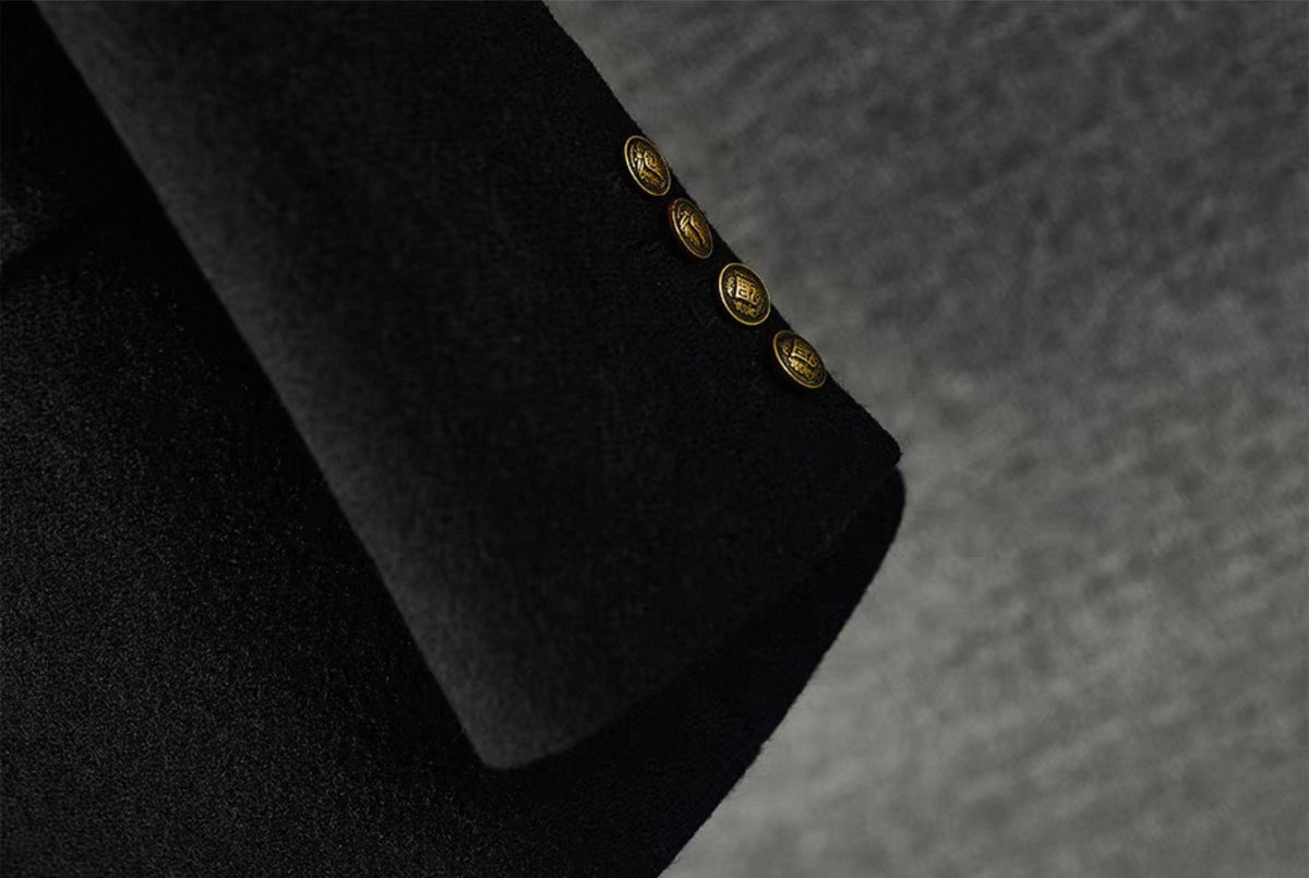 Charcoal Wool Gold-Button Blazer