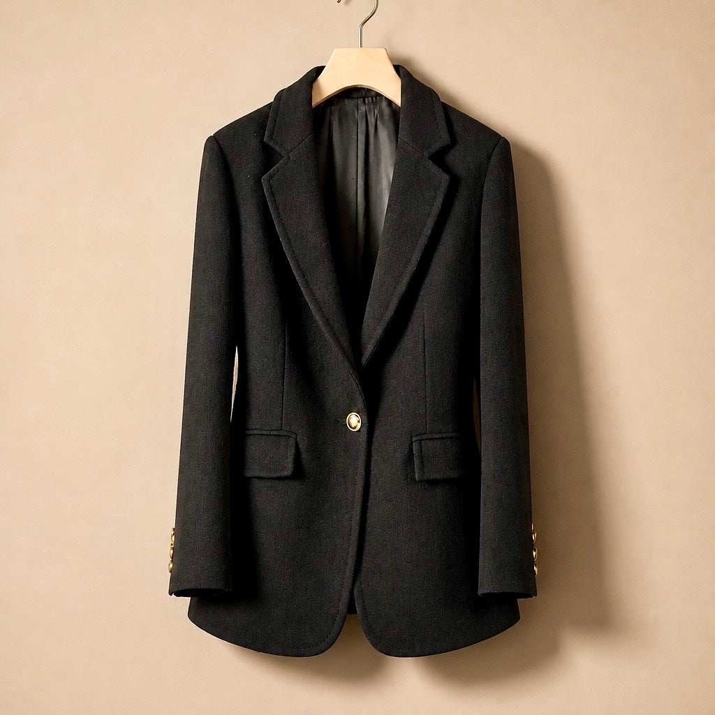 Charcoal Wool Gold-Button Blazer