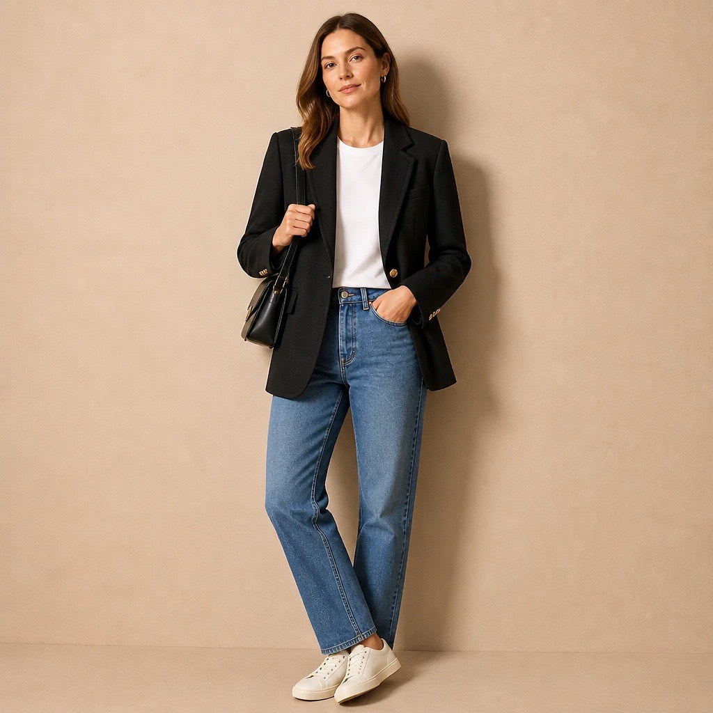 Charcoal Wool Gold-Button Blazer