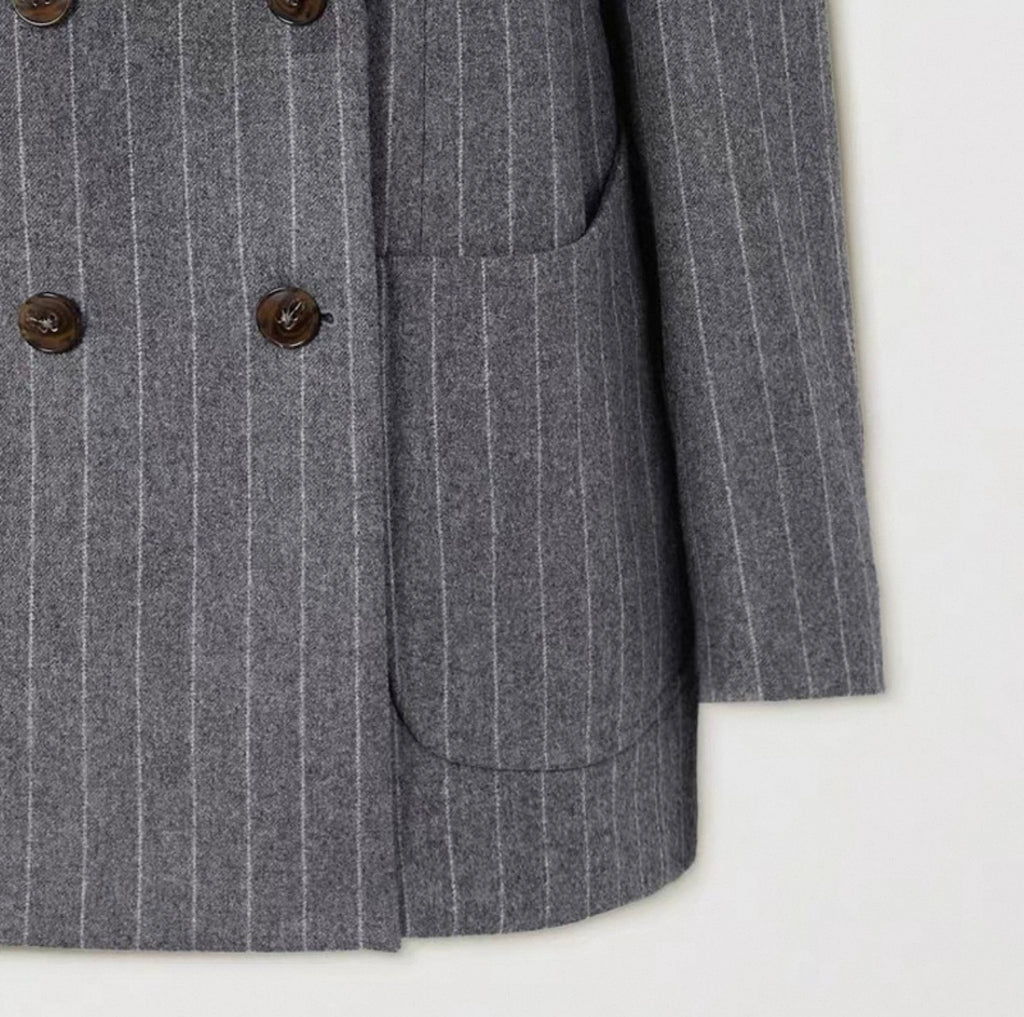 Light Grey Stripe Wool Blend Suit Set