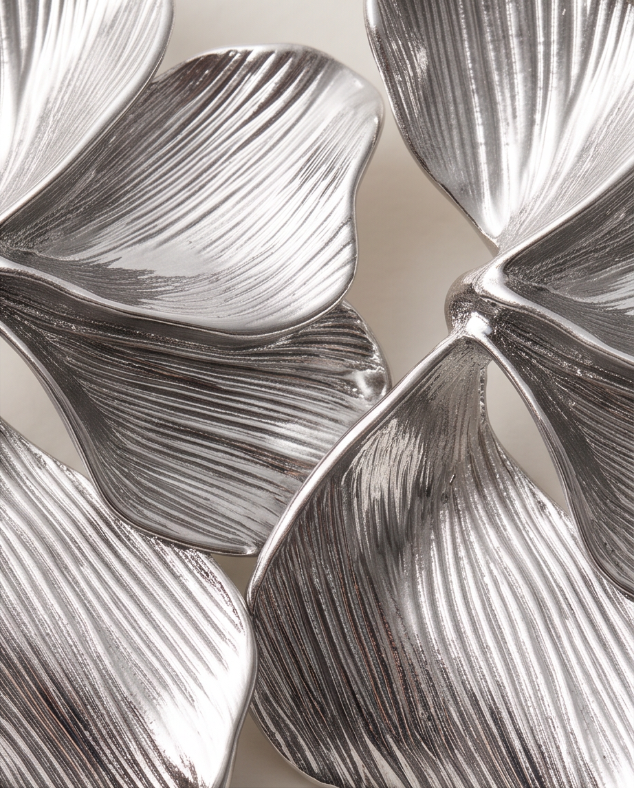 Silver Sculptural Double Petal Statement Earrings - Close Up Detail