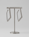 Silver Crystal Pavé Square Hoop Earrings on display stand