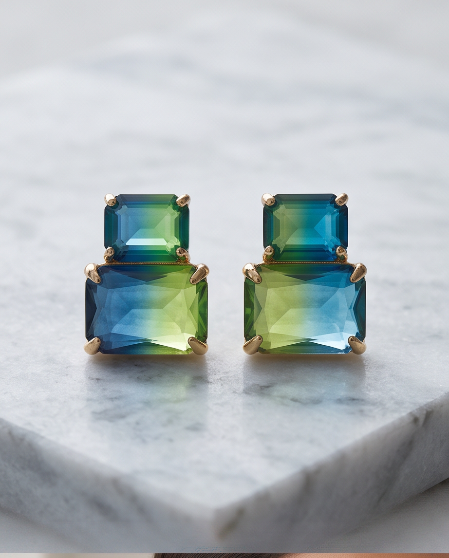 Ocean Gradient Double Crystal Stud Earrings