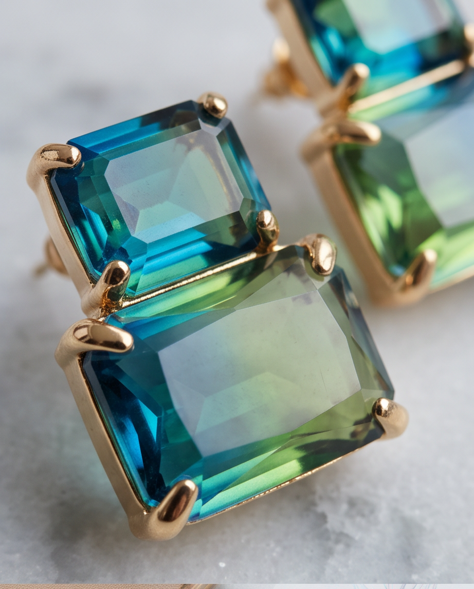 Ocean Gradient Double Crystal Stud Earrings