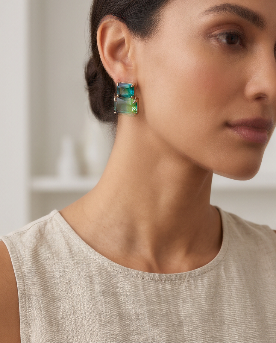 Ocean Gradient Double Crystal Stud Earrings