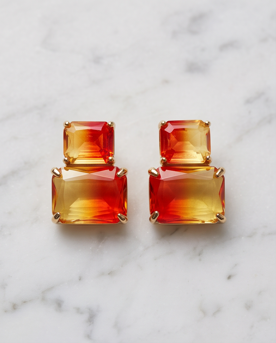 Sunset Gradient Double Crystal Stud Earrings