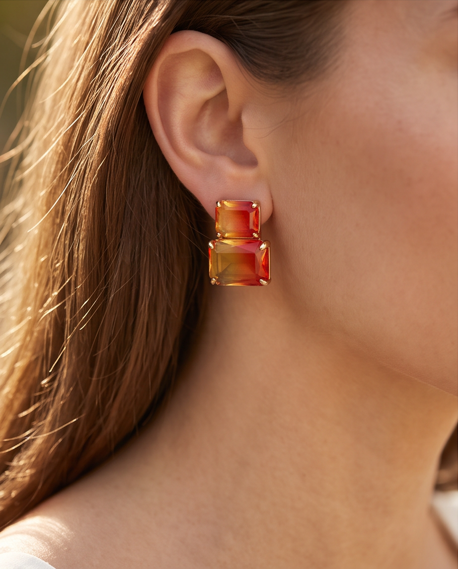 Sunset Gradient Double Crystal Stud Earrings