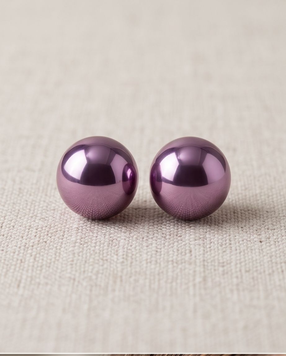 Purple Metallic Flat Faux Pearl Stud Earrings