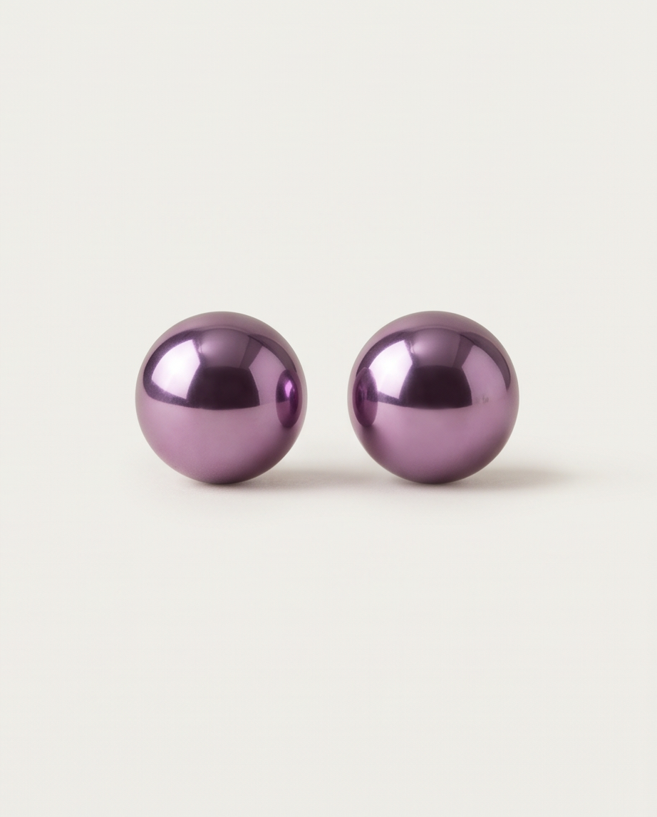 Purple Metallic Flat Faux Pearl Stud Earrings