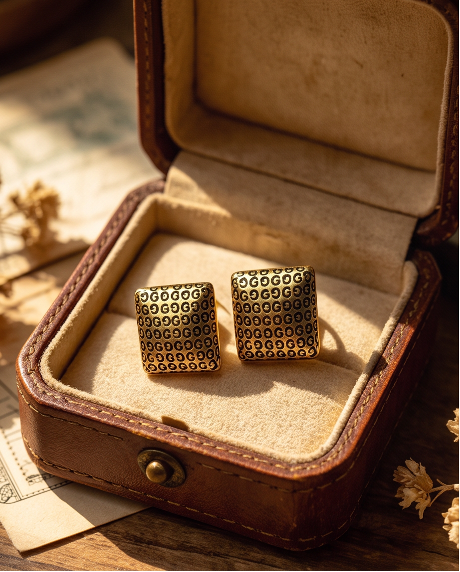 Gold-Tone Puffed Square G-Monogram Stud Earrings