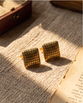 Gold-Tone Puffed Square G-Monogram Stud Earrings
