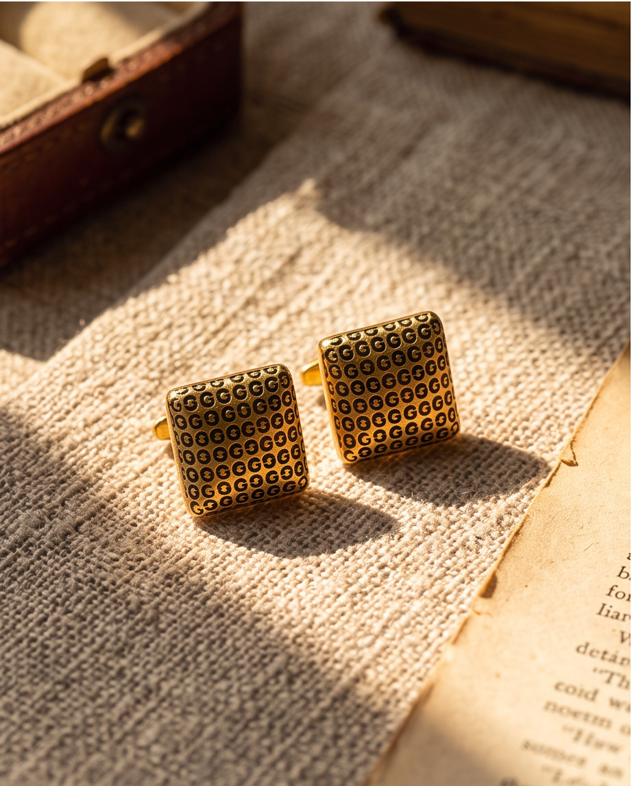 Gold-Tone Puffed Square G-Monogram Stud Earrings