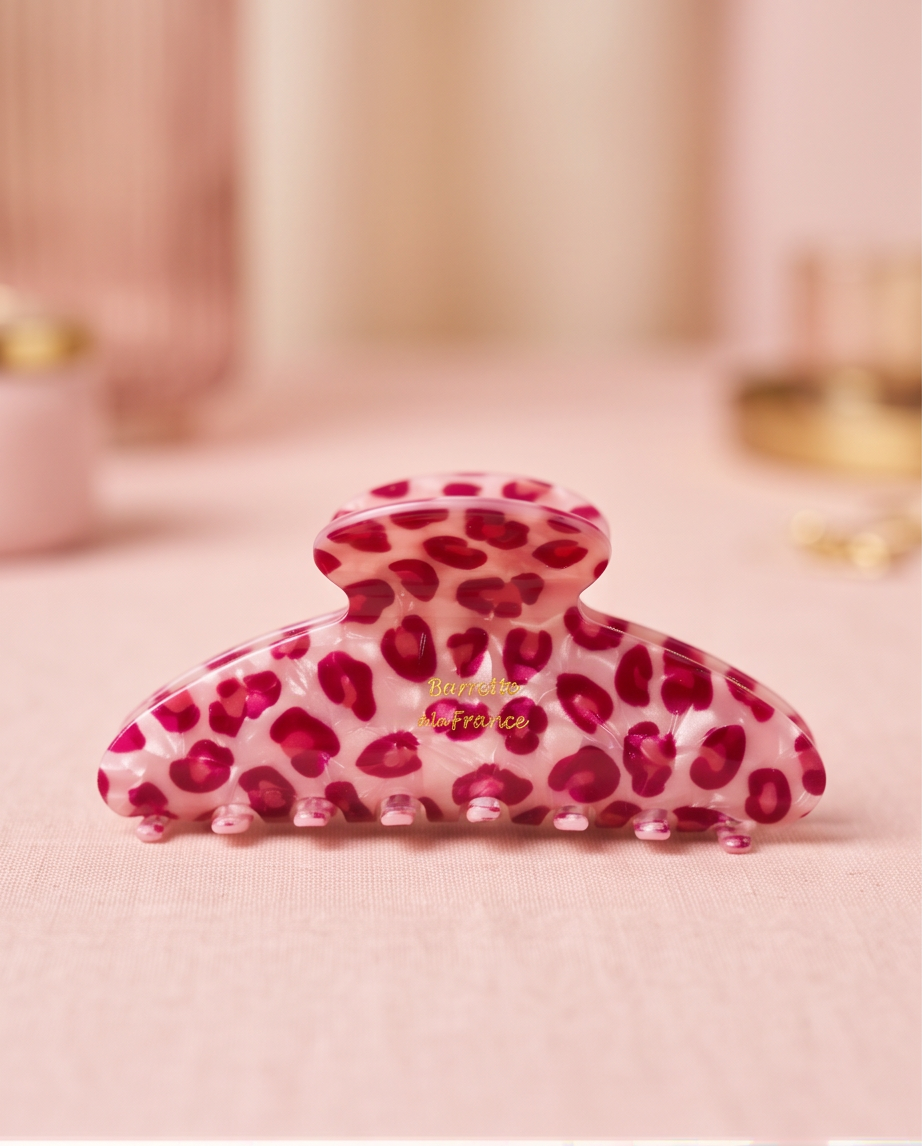 Pink Leopard Print Gold Spring Hair Claw Clip