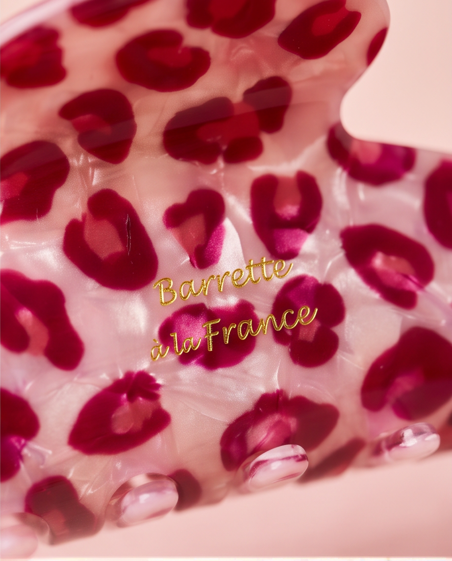 Pink Leopard Print Gold Spring Hair Claw Clip