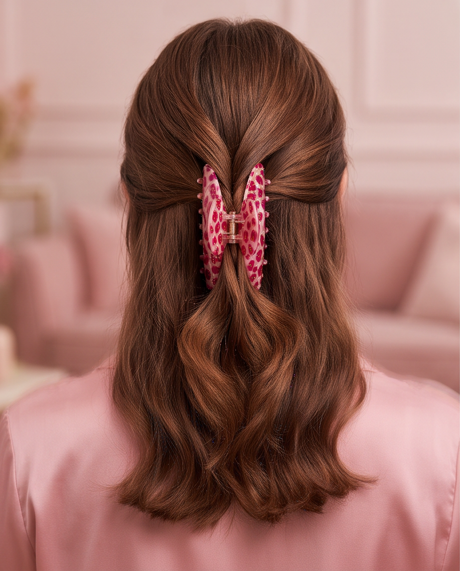 Pink Leopard Print Gold Spring Hair Claw Clip