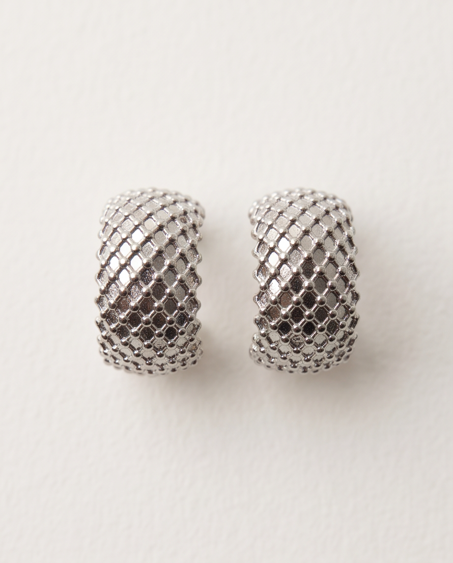 Silver Mesh Lattice Hoop Earrings