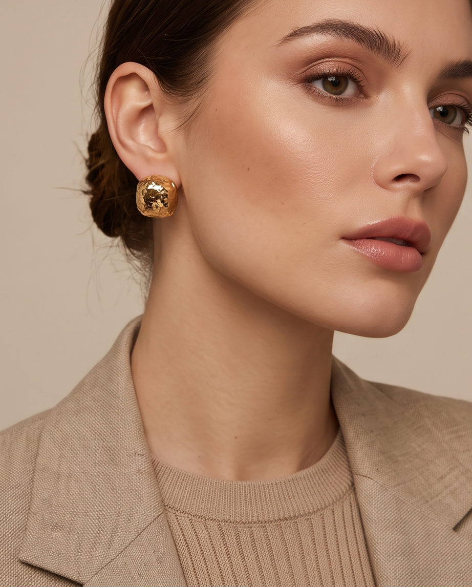 Hammered Gold Square Stud Earrings