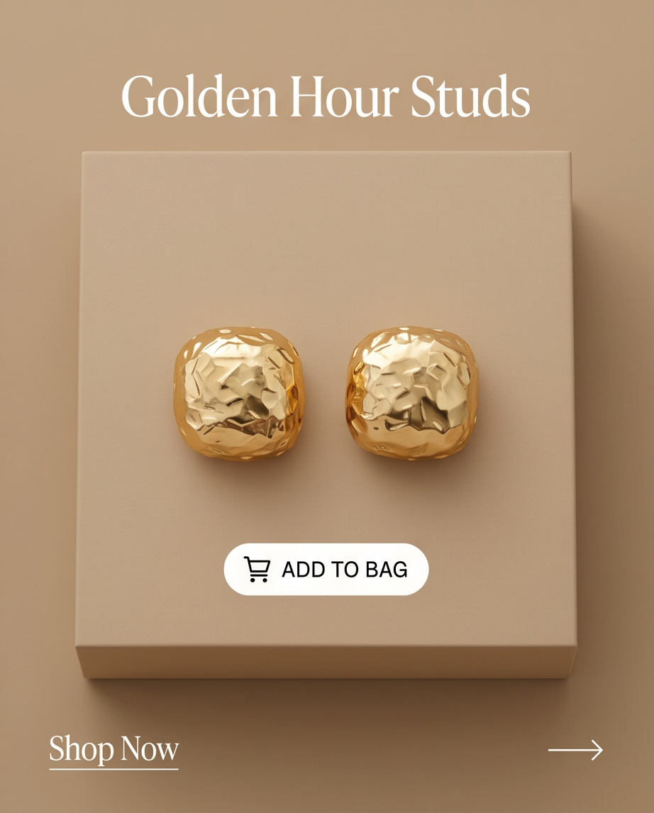 Hammered Gold Square Stud Earrings