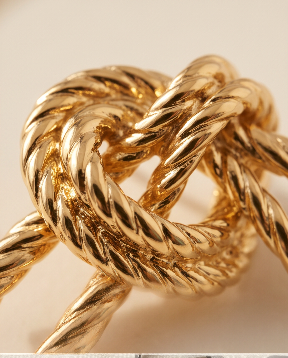 Gold Rope Knot Stud Earrings - close up detail