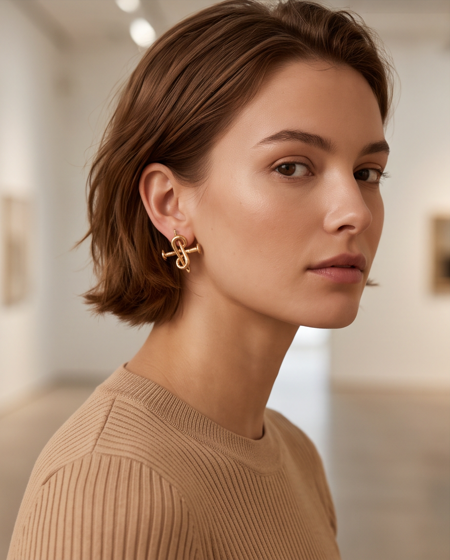 Gold S-Screw Stud Earrings