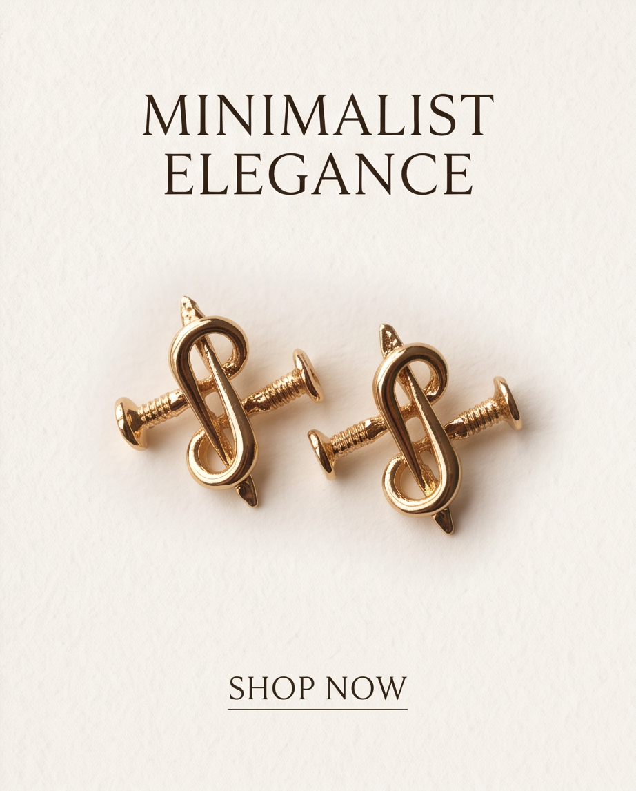 Gold S-Screw Stud Earrings