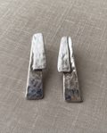 Silver Hammered Double Trapezoid Drop Earrings - linen flat lay