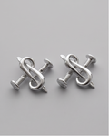 Silver S-Curl Nail Stud Earrings - pair flat lay on grey background