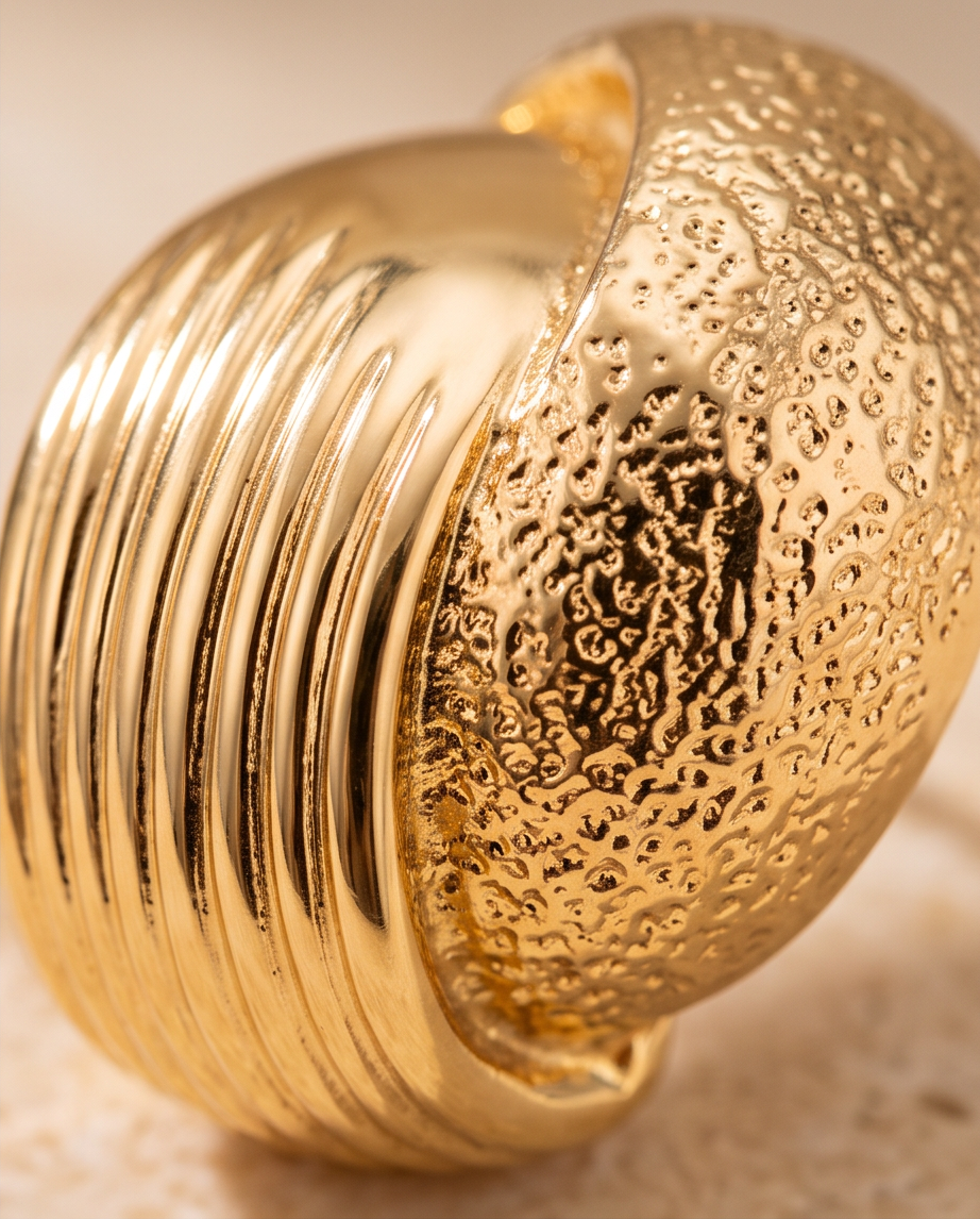 Gold Dual-Texture Chunky Hoop Earrings close-up texture detail