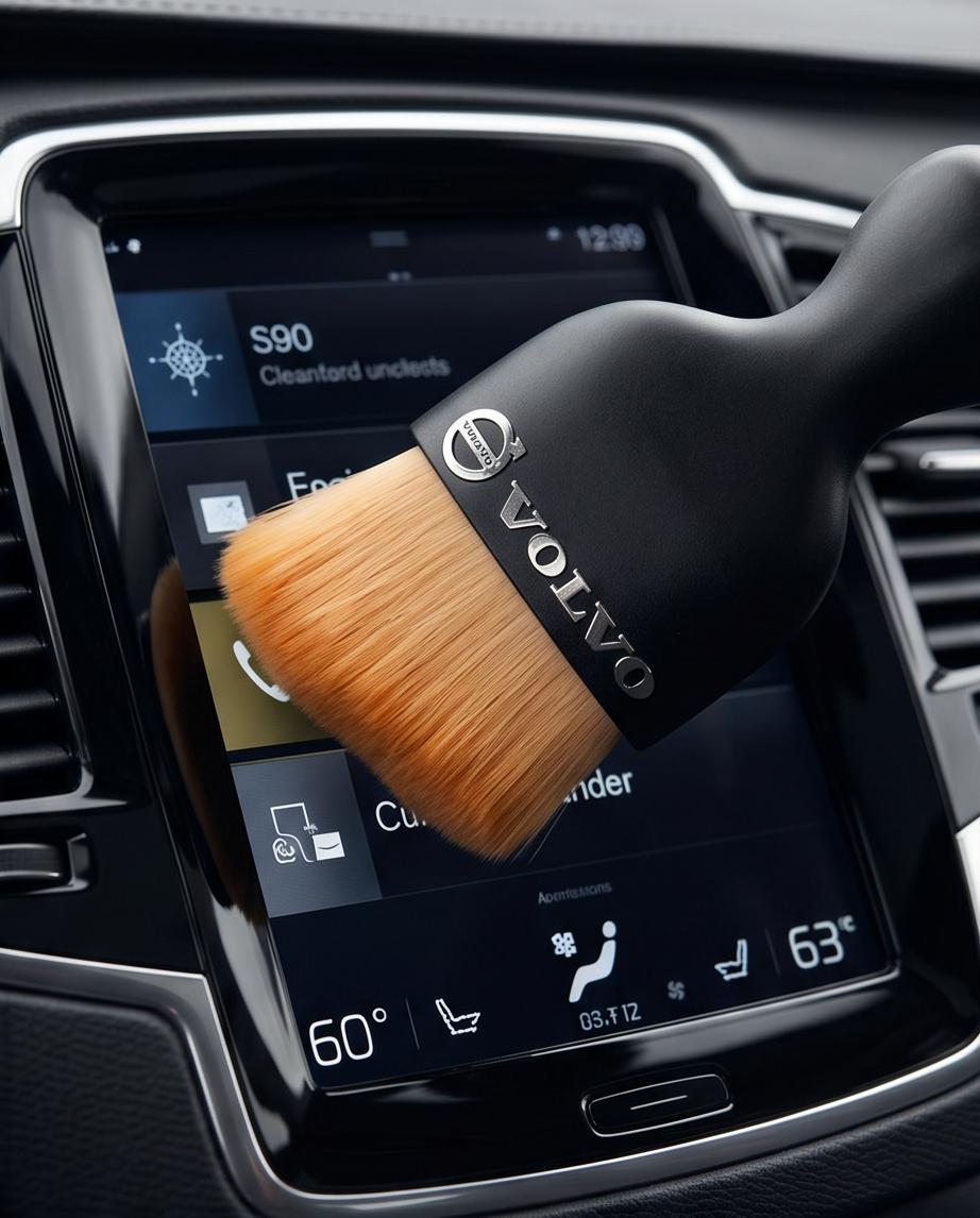 Volvo detailing brush in use on car touchscreen