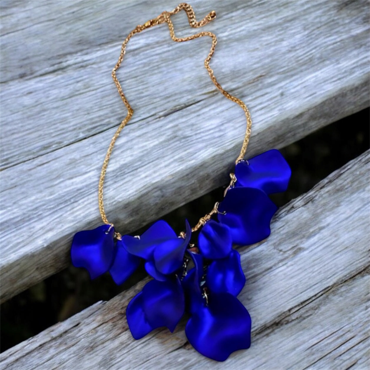 Royal Blue Satin Petal Statement Necklace